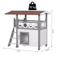 PawHut kattenhuis met asfaltdak, 2 verdiepingen, kattenhut met balkon, kattenvilla met trap, massief hout, wit, 77 x 50 x 73 cm 2 verdiepingen asfaltdak balkon massief hout wit | Aosom.de(m-3)