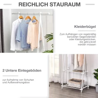 HOMCOM Kledingrek met schoenenrek kledingstang garderobestandaard staal wit(m-5)