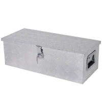 HOMCOM® gereedschapskist werkkist veilig met slot draagbaar aluminium zilver 76 x 33 x 25 cm(m-1)