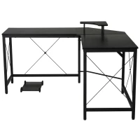 HOMCOM Computerbureau L-vormig hoekbureau bureau kantoortafel metaal zwart(m-4)
