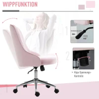 Vinsetto Elegante Bureaustoel in Fluweel Roze met Verstelbare Zithoogte en Kantelfunctie(m-4)