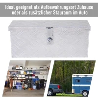 HOMCOM® gereedschapskist werkkist veilig met slot draagbaar aluminium zilver 76 x 33 x 25 cm(m-6)