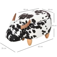 HOMCOM dierenkruk voor kinderen, kinderkruk met opbergruimte, gestoffeerde kruk, zitbank met dierenmotief, voor kinderkamers, varken voetenbank, zwart + wit, 62 x 35 x 36 cm | Aosom.de(m-3)