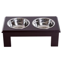 PawHut Voerbak voederbak hondenbak verhoogd 2 bakken katten MDF rvs(m-4)