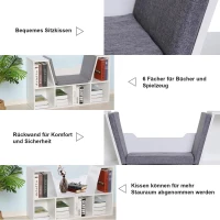 HOMCOM® boekenkast met zitkussens | staande kast | hout, linnen | 102 x 30 x 61 cm | Wit, grijs | Aosom.de(m-4)