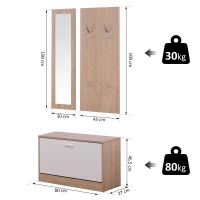 HOMCOM 3-delige garderobeset, schoenenkast, wandspiegel, garderobe, hal 2 kleuren(m-3)