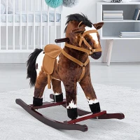 HOMCOM Schommelpaard pluche schommeldier babyschommel speelgoed kinderen tonen donkerbruin(m-6)