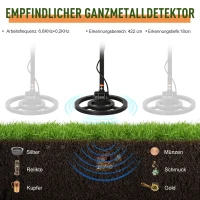Outsunny Metaaldetector zoekapparaat waterdicht 16,5 cm zoekspoel alu ABS zwart(m-4)