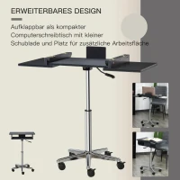 HOMCOM Laptoptafel laptopstandaard met wielen in hoogte verstelbaar inklapbaar staal zwart(m-6)