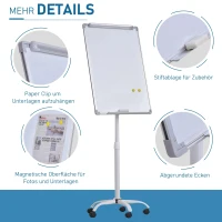 Vinsetto Magnetisch whiteboard op wielen in hoogte verstelbaar droog uitwisbaar pennenbakje(m-5)