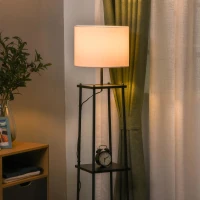 HOMCOM Staande lamp met 3 planken stalamp polyester katoen metaal zwart(m-6)