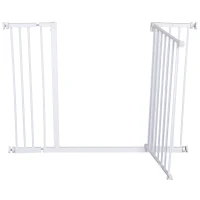 PawHut deurbeveiligingspoort, traphekje, hondenhek, barricade, hondenbarricade, klembevestiging, metaal, wit, 72-107 x 76 cm(m-6)