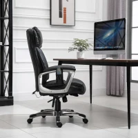 Vinsetto Ergonomische Massage-Bureaustoel in Vintage Stijl met 6 Vibratiepunten en Hoog Draagvermogen, Zwart(m-2)