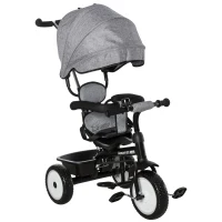 HOMCOM 2-in-1 kinderdriewieler duwstang voor kinderdriewieler met kap Trike grijs(m-1)