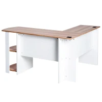 HOMCOM hoekschrijftafel hoek schrijftafel computertafel opbergvak kantoor zwart/walnoot(m-4)