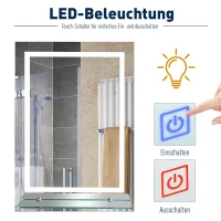 Kleankin LED badkamerspiegel met verlichting Badkamerspiegel glazen planchet 22 W 70x50 cm(m-4)