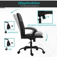 Vinsetto Kantoorstoel in hoogte verstelbare schrijftafelstoel draaistoel PVC + zwarte netbekleding(m-4)