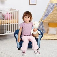 HOMCOM kinderbank mini sofa stoel met houten structuur antislip voeten blauw(m-2)