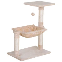 PawHut Klimboom met sisal paal, kattenboom, krabpaal, hangmat, spaanplaat beige(m-1)