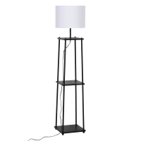 HOMCOM Staande lamp met 3 planken stalamp polyester katoen metaal zwart(m-1)