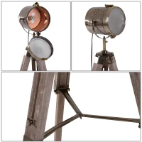 HOMCOM vloerlamp stalamp staande lamp in hoogte verstelbaar 3-poot E14 grenenhout brons(m-6)