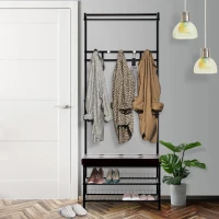 HOMCOM garderobestandaard garderobe kledingrek met zitbank schoenrenrek metaal(m-2)