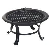 Outsunny Vuurschaal met vonkbescherming vuurkorf openhaard grillrooster 76 cm zwart(m-6)