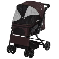 PawHut Hondenwagen hondenbuggy kattenbuggy met vier wielen opvouwbaar honden oxford bruin(m-1)