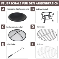 Outsunny Vuurschaal met vonkbescherming vuurkorf openhaard grillrooster 76 cm zwart(m-5)