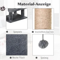 PawHut Krabpaal met speelballen kattenkrabpaal kattenhuis jute paal, grijs(m-5)