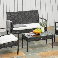 Polyrotan zitgroep 7-delig. Tuinset lounge tuin met zwarte kussens(m-4)