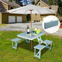 Outsunny® aluminium kampeertafel picknick 4-zits inklapbaar zilver klaptafel picknicktafel picknickkoffer zitgroep klaptafel-groep met 4 zitplaatsen(m-2)