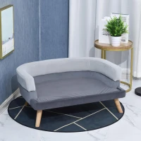 PawHut Hondenbank met rugleuning hondenbank met houten poten hondenbed zachtgrijs(m-4)