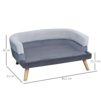 PawHut Hondenbank met rugleuning hondenbank met houten poten hondenbed zachtgrijs(m-3)