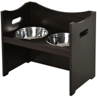 PawHut In hoogte verstelbare voerbak voor honden, voerbak, voerbak voor katten, roestvrij staal, donkerbruin(m-1)