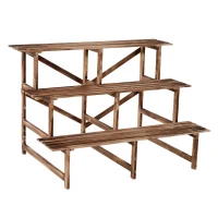 Plantenetagere bloementrap plantenrek bloemenbank standaard 3 trappen vurenhout(m-4)