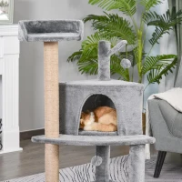 PawHut Krabpaal met speelballen kattenkrabpaal kattenhuis jute paal, grijs(m-8)