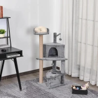PawHut Krabpaal met speelballen kattenkrabpaal kattenhuis jute paal, grijs(m-2)