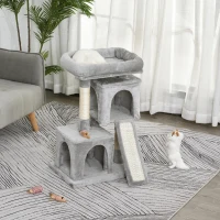 Krabpaal PawHut met sisalpalen, krabpaal voor katten, klimboom voor katten, kattenboom, lichtgrijs, 59 x 39 x 83 cm kattenkrabpaal sisalpalen kattenboom lichtgrijs | Aosom.nl(m-2)