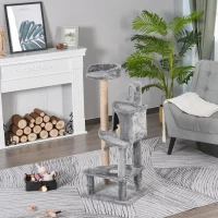 PawHut Krabpaal met speelballen kattenkrabpaal kattenhuis jute paal, grijs(m-7)