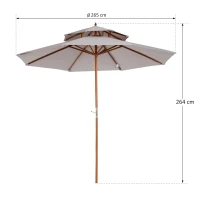 Houten zonnescherm 265 x 264 m marktparasol tuinparasol dubbel dak grijs(m-3)