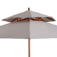 Houten zonnescherm 265 x 264 m marktparasol tuinparasol dubbel dak grijs(m-6)