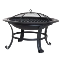 Outsunny Vuurschaal met vonkbescherming vuurkorf openhaard grillrooster 76 cm zwart(m-1)