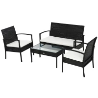 Polyrotan zitgroep 7-delig. Tuinset lounge tuin met zwarte kussens(m-1)