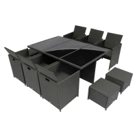 Outsunny Poly-rotan zitgroep 27-delig Zitset met kussens, tuinmeubelen in zwart aluminium(m-7)