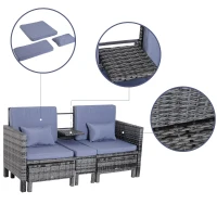Outsunny Tuinbankset lounge 3-delig Tuinset tuinmeubelen met sofa krukje kussens(m-4)