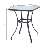 Tuintafel glazen tafel bistrotafel balkon gehard glas + metaal 68,5 x 68,5 cm zwart(m-3)