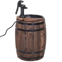 Outsunny® tuinfontein sierfontein fontein vatfontein waterval houten vat met plantenbak vurenhout + metaal donkerbruin ∅32 x 58,5 cm | Aosom.nl(m-5)