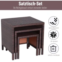 Outsunny Bijzettafel, set van 3, salontafel, tuintafel, nesttafel, balkontafel, polyrotan(m-4)