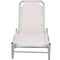 Outsunny Ligstoel, strandstoel, ligbank voor buiten met 5 niveaus, relaxstoel, aluminium, Oxford-stof, crème(m-3)